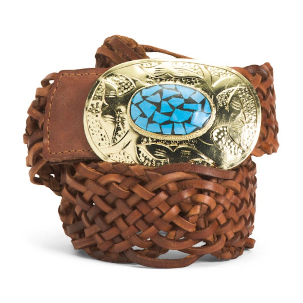 Vilenca Holland Wide Braided Leather Woven Belt Size L